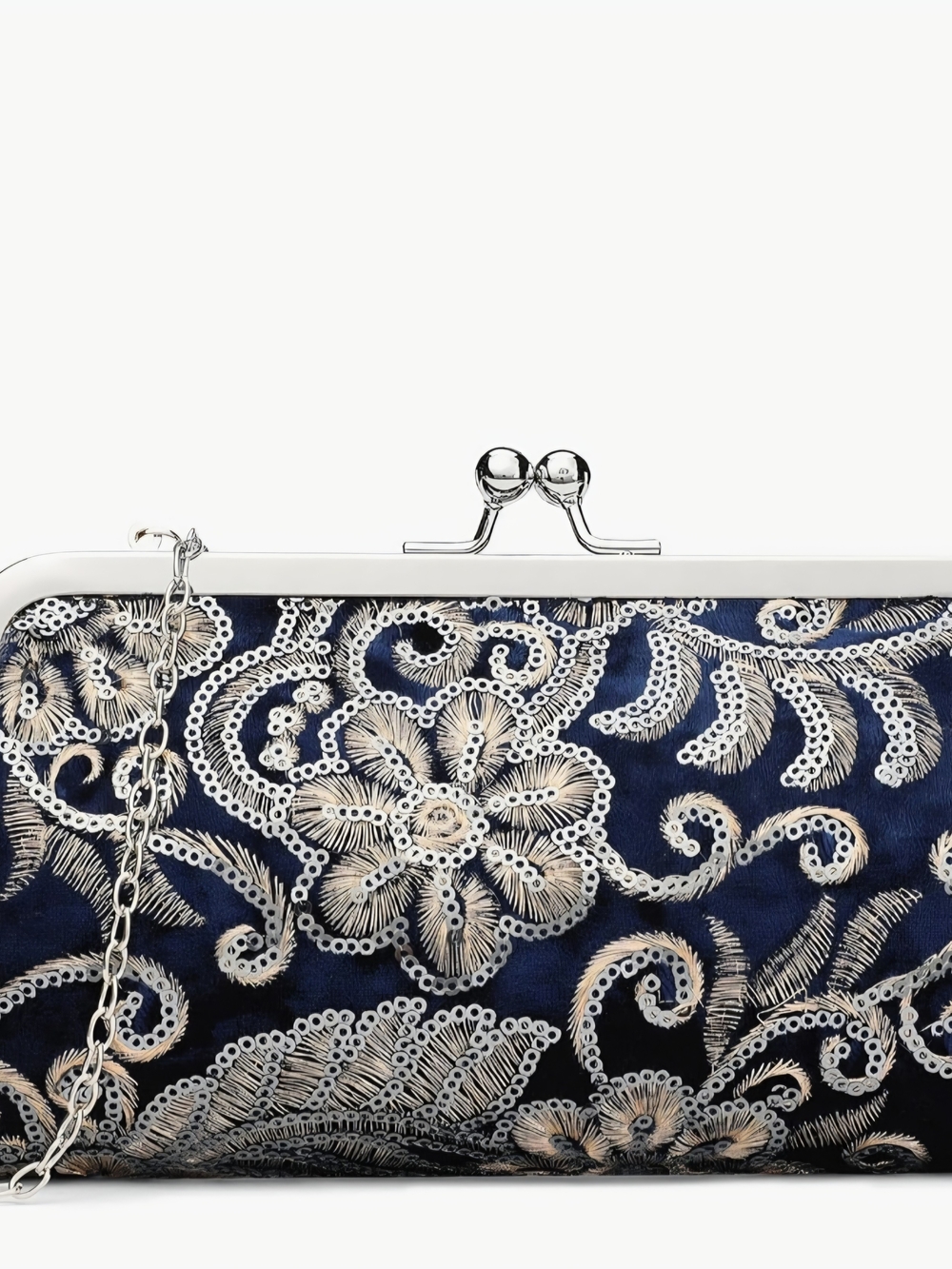RNIEGA Navy Floral Embroidered Sequin Evening Clutch Purse NWOT